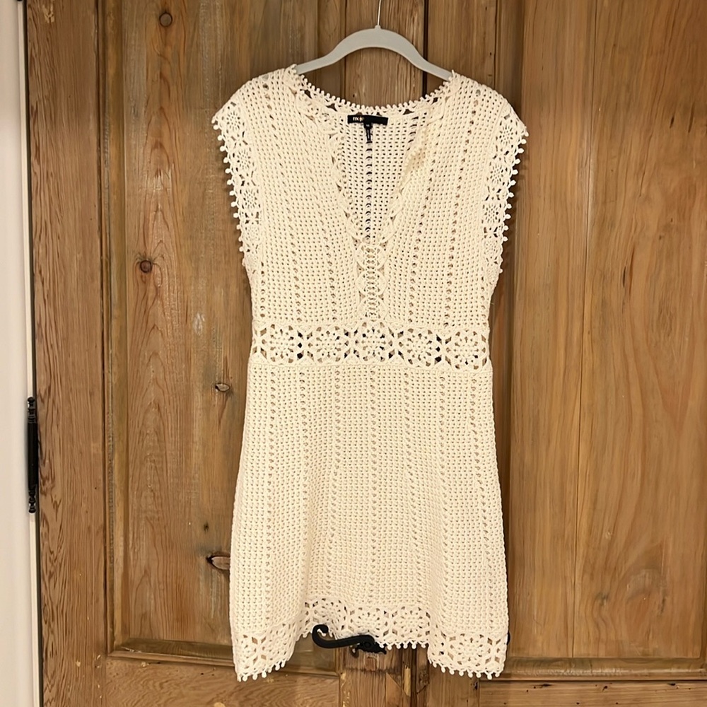 Maje crochet shirt dress cream color